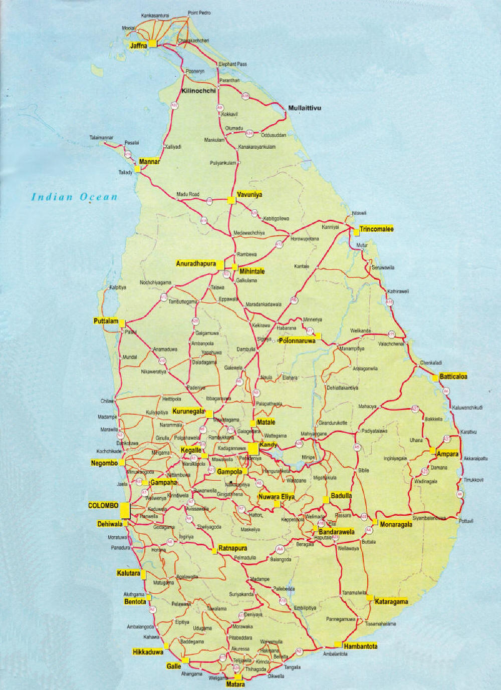 Sri Lanka Road Map - Sri Lanka Hotel Map